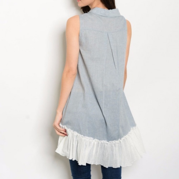 DUSTY BLUE TOP Cotton cute details - Picture 2 of 2